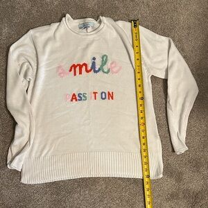 Charming Cream Sweater with Colorful Text “Smile Pass It On”